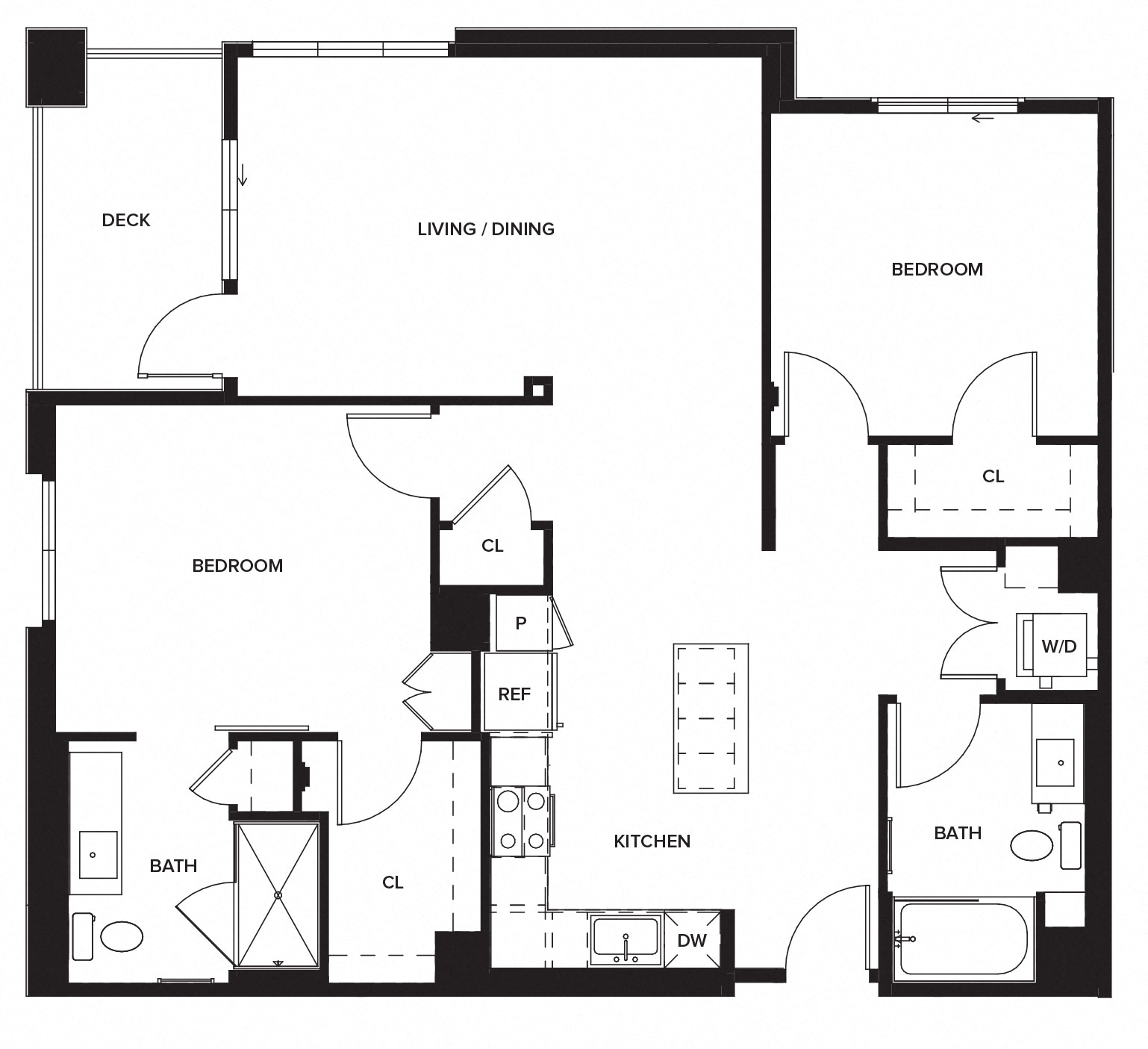 Floor plan for 2 beds, 2 baths, 1190 sqft